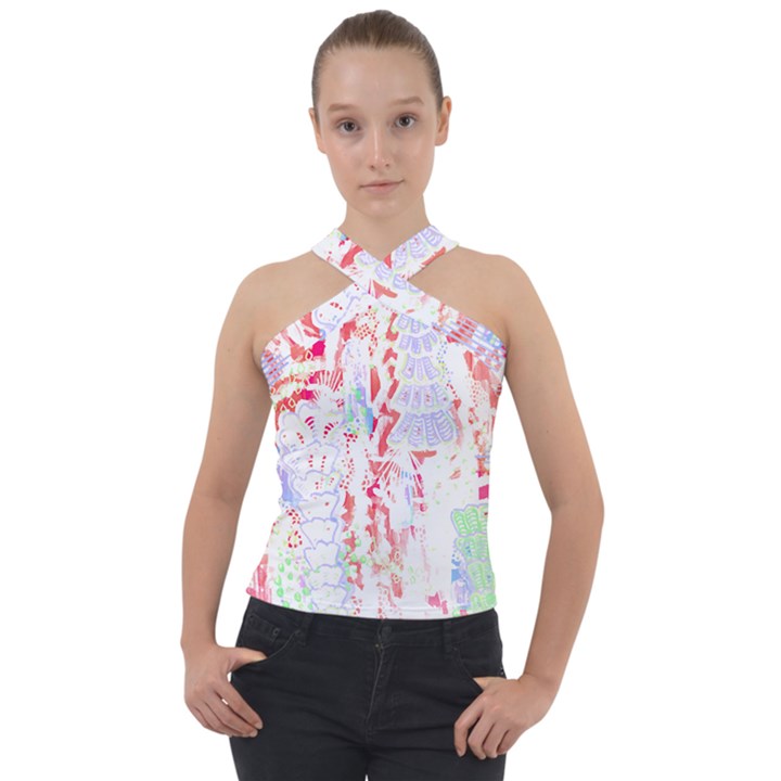 Abstractart T- Shirt Abstract Forest In Pink T- Shirt Cross Neck Velour Top