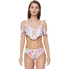 Abstractart T- Shirt Abstract Forest In Pink T- Shirt Ruffle Edge Tie Up Bikini Set	