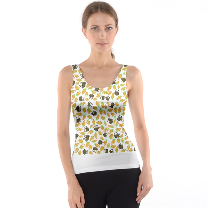 Art T- Shirt Brown Bunnies And Orange Carrots On Goldenrod Easter Pattern T- Shirt Tank Top