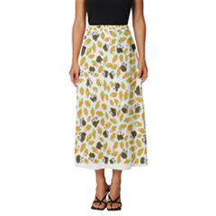 Art T- Shirt Brown Bunnies And Orange Carrots On Goldenrod Easter Pattern T- Shirt Classic Midi Chiffon Skirt