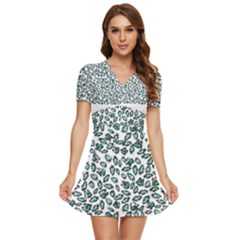 Art T- Shirt Bunnies And Carrots Pattern In Easter Blues T- Shirt V-neck High Waist Chiffon Mini Dress