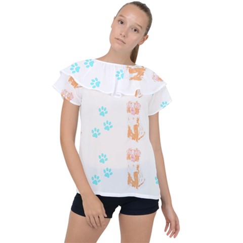 Australian Shepherd Dog Pattern T- Shirt Australian Shepherd Dog Cute Pattern T- Shirt (2) Ruffle Collar Chiffon Blouse by maxcute