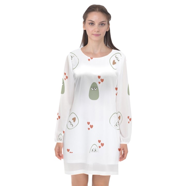 Avocado T- Shirtavocado Pattern T- Shirt Long Sleeve Chiffon Shift Dress 