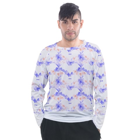 Bat Pattern T- Shirt Bats And Bows Blue Orange T- Shirt Men s Long Sleeve Raglan Tee by maxcute