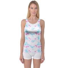 Bat Pattern T- Shirt Bats And Bows Blue Pink T- Shirt One Piece Boyleg Swimsuit by maxcute