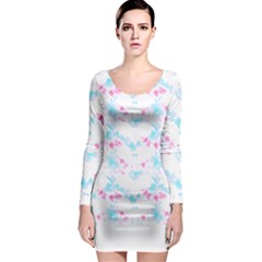 Bat Pattern T- Shirt Bats And Bows Blue Pink T- Shirt Long Sleeve Bodycon Dress by maxcute