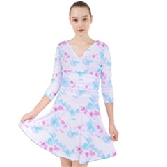 Bat Pattern T- Shirt Bats And Bows Blue Pink T- Shirt Quarter Sleeve Front Wrap Dress by maxcute