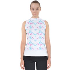 Bat Pattern T- Shirt Bats And Bows Blue Pink T- Shirt Mock Neck Shell Top by maxcute