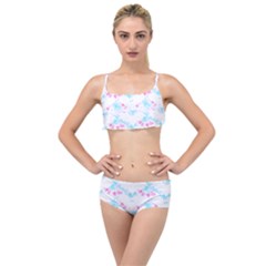 Bat Pattern T- Shirt Bats And Bows Blue Pink T- Shirt Layered Top Bikini Set by maxcute