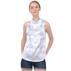 Bat Pattern T- Shirt Bats And Bows Blue Pink T- Shirt High Neck Satin Top by maxcute