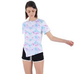 Bat Pattern T- Shirt Bats And Bows Blue Pink T- Shirt Asymmetrical Short Sleeve Sports Tee by maxcute