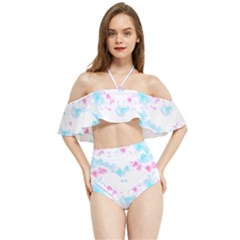 Bat Pattern T- Shirt Bats And Bows Blue Pink T- Shirt Halter Flowy Bikini Set  by maxcute