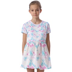 Bat Pattern T- Shirt Bats And Bows Blue Pink T- Shirt Kids  Short Sleeve Pinafore Style Dress