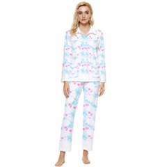 Bat Pattern T- Shirt Bats And Bows Blue Pink T- Shirt Womens  Long Sleeve Velvet Pocket Pajamas Set by maxcute