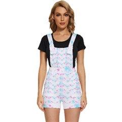 Bat Pattern T- Shirt Bats And Bows Blue Pink T- Shirt Short Overalls by maxcute