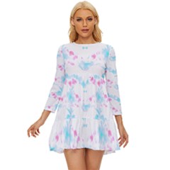 Bat Pattern T- Shirt Bats And Bows Blue Pink T- Shirt Long Sleeve Babydoll Dress by maxcute