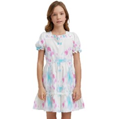 Bat Pattern T- Shirt Bats And Bows Blue Pink T- Shirt Kids  Puff Sleeved Dress by maxcute