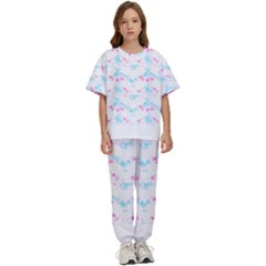 Bat Pattern T- Shirt Bats And Bows Blue Pink T- Shirt Kids  Tee And Pants Sports Set