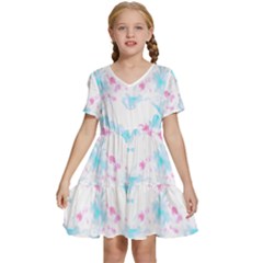 Bat Pattern T- Shirt Bats And Bows Blue Pink T- Shirt Kids  Short Sleeve Tiered Mini Dress by maxcute