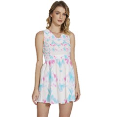 Bat Pattern T- Shirt Bats And Bows Blue Pink T- Shirt Sleeveless High Waist Mini Dress