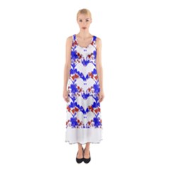 Bat Pattern T- Shirt White Bats And Bows Red Blue T- Shirt Sleeveless Maxi Dress by maxcute