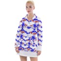 Bat Pattern T- Shirt White Bats And Bows Red Blue T- Shirt Women s Long Sleeve Casual Dress View1