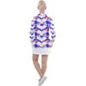 Bat Pattern T- Shirt White Bats And Bows Red Blue T- Shirt Women s Long Sleeve Casual Dress View2