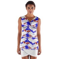 Bat Pattern T- Shirt White Bats And Bows Red Blue T- Shirt Wrap Front Bodycon Dress by maxcute