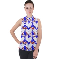 Bat Pattern T- Shirt White Bats And Bows Red Blue T- Shirt Mock Neck Chiffon Sleeveless Top by maxcute