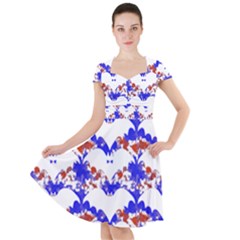 Bat Pattern T- Shirt White Bats And Bows Red Blue T- Shirt Cap Sleeve Midi Dress by maxcute