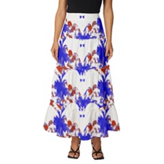 Bat Pattern T- Shirt White Bats And Bows Red Blue T- Shirt Tiered Ruffle Maxi Skirt