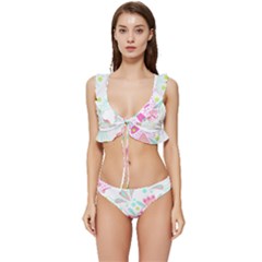 Batik T- Shirt Batik Floral Pattern T- Shirt Low Cut Ruffle Edge Bikini Set