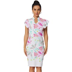 Batik T- Shirt Batik Floral Pattern T- Shirt Vintage Frill Sleeve V-neck Bodycon Dress