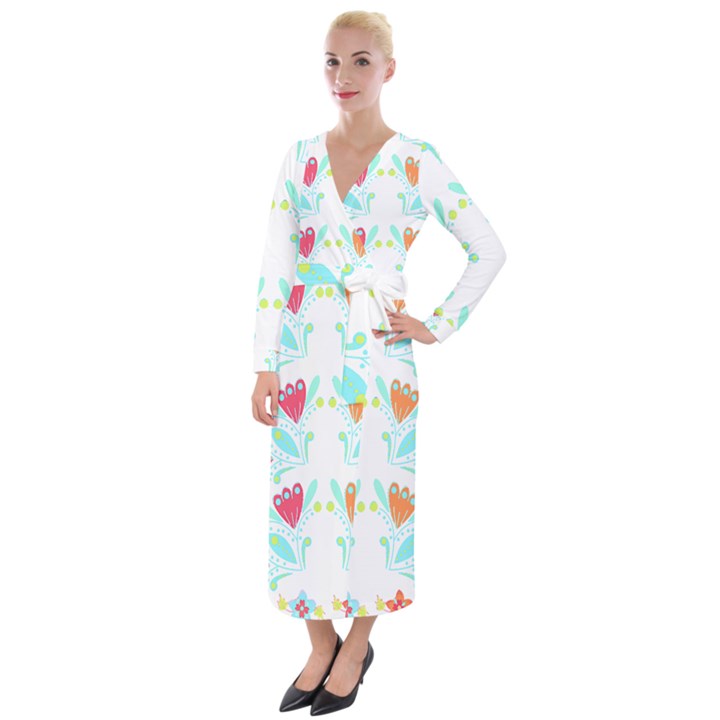 Batik T- Shirt Batik Flower Pattern 5 Velvet Maxi Wrap Dress