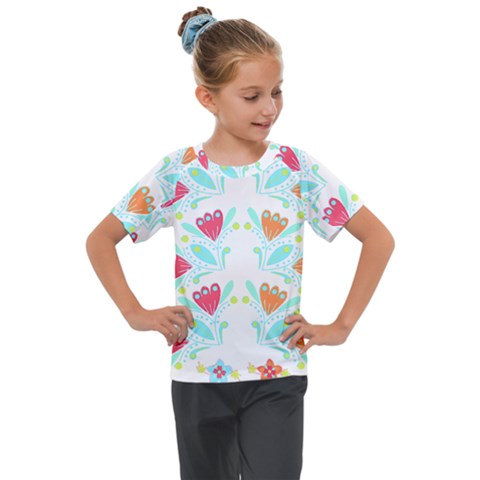 Batik T- Shirt Batik Flower Pattern 5 Kids  Mesh Piece Tee by maxcute