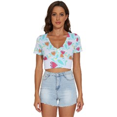 Batik T- Shirt Batik Flower Pattern 5 V-neck Crop Top by maxcute