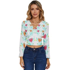 Batik T- Shirt Batik Flower Pattern 5 Long Sleeve V-neck Top