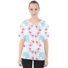 Batik T- Shirt Batik Flower Pattern 6 V-neck Dolman Drape Top