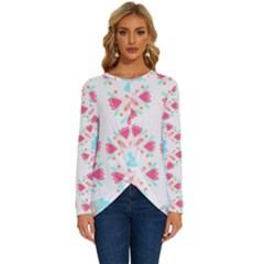 Batik T- Shirt Batik Flower Pattern 6 Long Sleeve Crew Neck Pullover Top