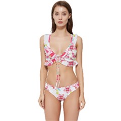 Batik T- Shirt Batik Flower Pattern 7 Low Cut Ruffle Edge Bikini Set