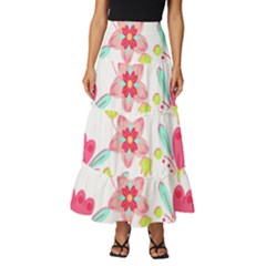 Batik T- Shirt Batik Flower Pattern 7 Tiered Ruffle Maxi Skirt