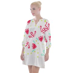 Batik T- Shirt Batik Flower Pattern T- Shirt Open Neck Shift Dress by maxcute