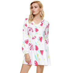 Batik T- Shirt Batik Flower Pattern T- Shirt Tiered Long Sleeve Mini Dress by maxcute