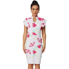 Batik T- Shirt Batik Flower Pattern T- Shirt Vintage Frill Sleeve V-neck Bodycon Dress