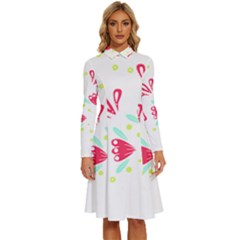 Batik T- Shirt Batik Flower Pattern T- Shirt Long Sleeve Shirt Collar A-line Dress