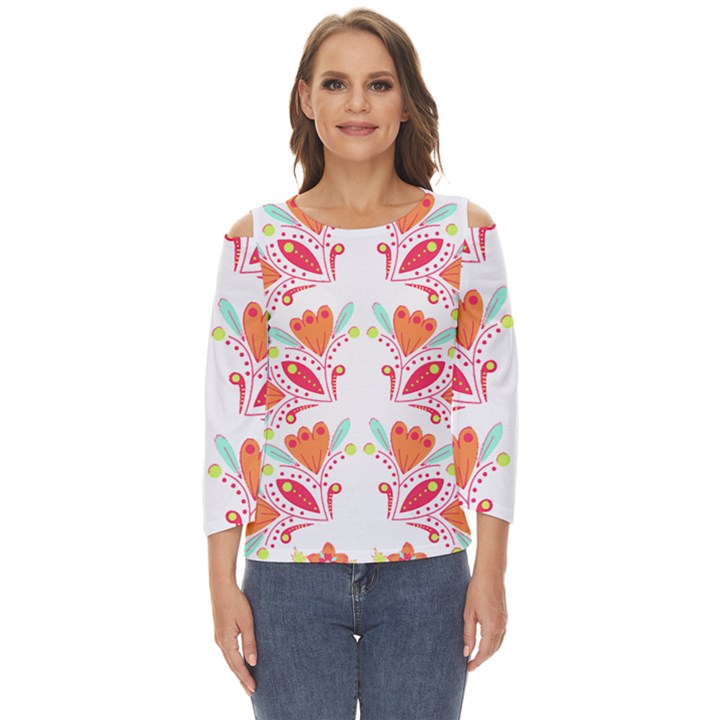 Batik T- Shirt Batik Flower Pattern8 Cut Out Wide Sleeve Top