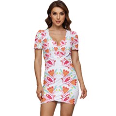 Batik T- Shirt Batik Flower Pattern8 Low Cut Cap Sleeve Mini Dress