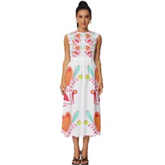 Batik T- Shirt Batik Flower Pattern8 Sleeveless Round Neck Midi Dress