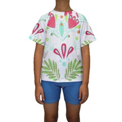 Batik T- Shirt Batik Flowers  Pattern T- Shirt Kids  Short Sleeve Swimwear by maxcute