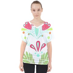 Batik T- Shirt Batik Flowers  Pattern T- Shirt V-neck Dolman Drape Top by maxcute